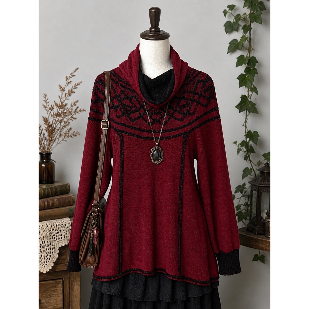Whimsigoth Sweater Dark Boho Gothic Ren Faire Medieval Knit Top Women's Size L